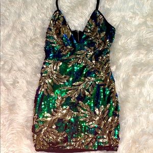 peacock sequin dress